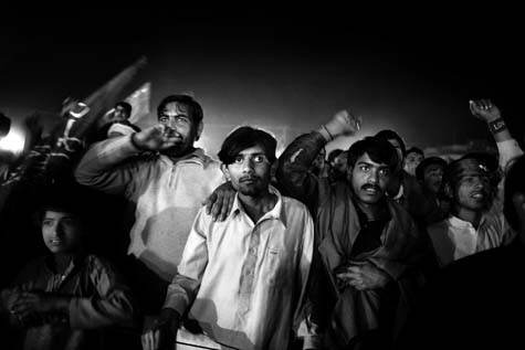 Pakistan, Islamabad, février 2008. Partisans de la Ligue musulmane du Pakistan.